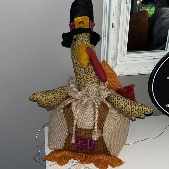 Farmhouse Color Rustic Multi-Fabric Thanksgiving Stuffed Turkey 19” Table Topper - Picture 1 of 16